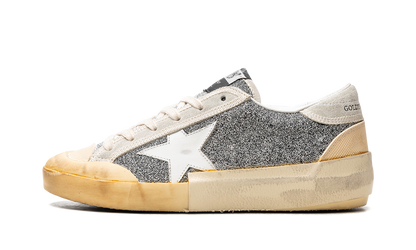 SUPER-STAR CRYSTAL UPPER LEATHER STAR CRYSTAL TOE AND TONGUE SUEDE HEEL RUBBER SPUR "SILVER WHITE ICE VANILLA"