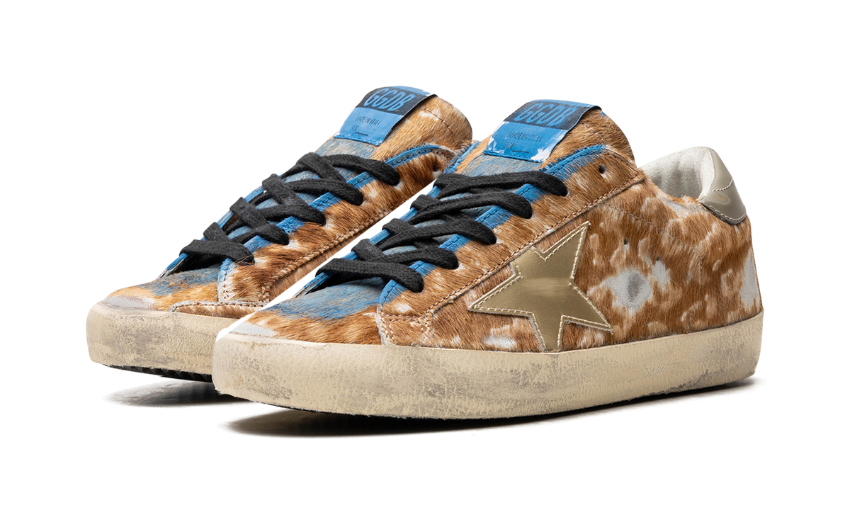 SUPER-STAR LEOPARD HORSY UPPER PAINTED NABUK TOE MIRROR STAR SHINY HEEL "LEO HAZELNUT LIGHT GREY GOLD GREY BLUE"