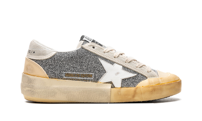 SUPER-STAR CRYSTAL UPPER LEATHER STAR CRYSTAL TOE AND TONGUE SUEDE HEEL RUBBER SPUR "SILVER WHITE ICE VANILLA"