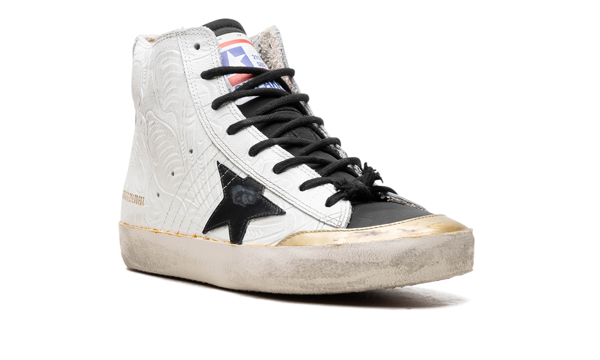 FRANCY PENSTAR FLOWERS PRINTED SUEDE UPPER AND LIST NYLON TOE LEATHER STAR "WHITE GOLD BLACK"