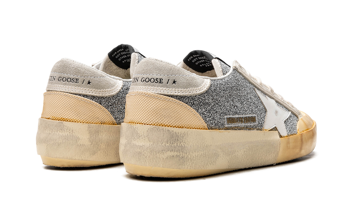 SUPER-STAR CRYSTAL UPPER LEATHER STAR CRYSTAL TOE AND TONGUE SUEDE HEEL RUBBER SPUR "SILVER WHITE ICE VANILLA"