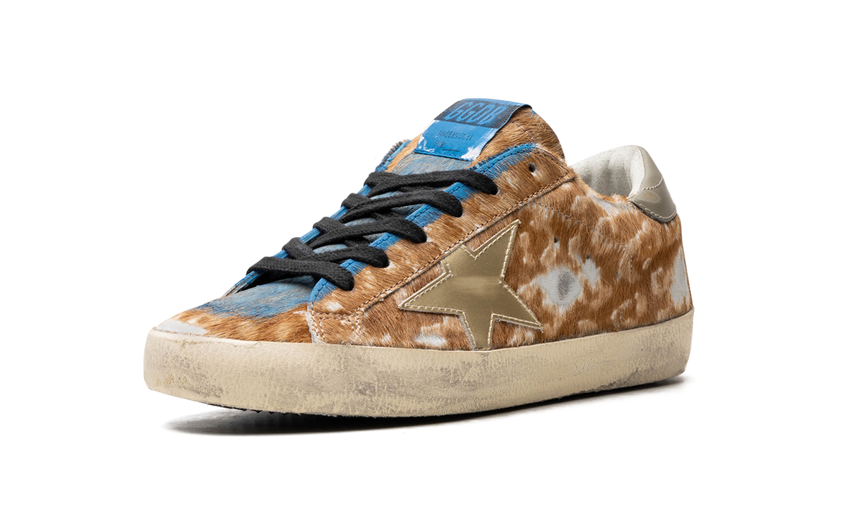 SUPER-STAR LEOPARD HORSY UPPER PAINTED NABUK TOE MIRROR STAR SHINY HEEL "LEO HAZELNUT LIGHT GREY GOLD GREY BLUE"